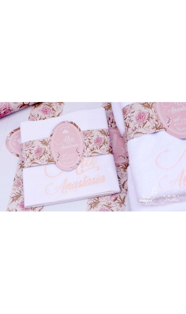 Trusou de botez cu bujori motive florale pe nuante elegante de roz si corai  19